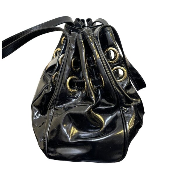 Jimmy Choo Black Patent Leather Bucket Bag With Gold Accents - Picture 3 of 12
